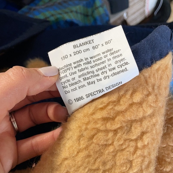 Vintage Vuteks Crown Crafts Blanket Bear 60 x 80 1986 navy blue reversible gift - Picture 5 of 6